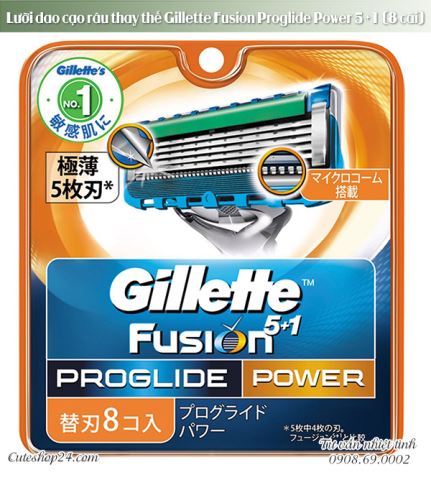 Lưỡi dao cạo râu thay thế Gillette Fusion Proglide Power 5 + 1 (8 cái)